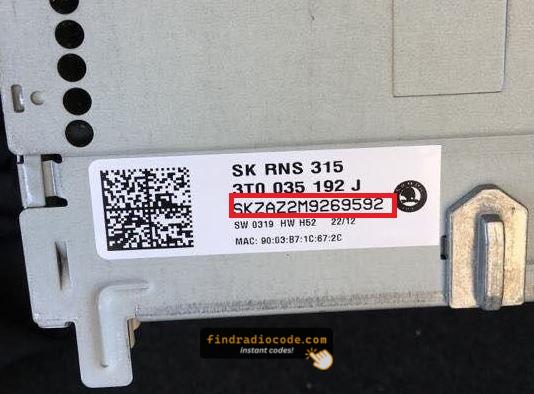 Skoda RNS315 serial label
